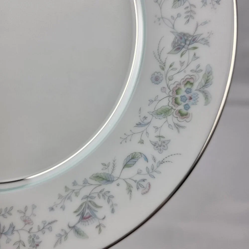 FOUR Oxford China Spring Salad Plate Multicolor Floral Rim Aqua Band